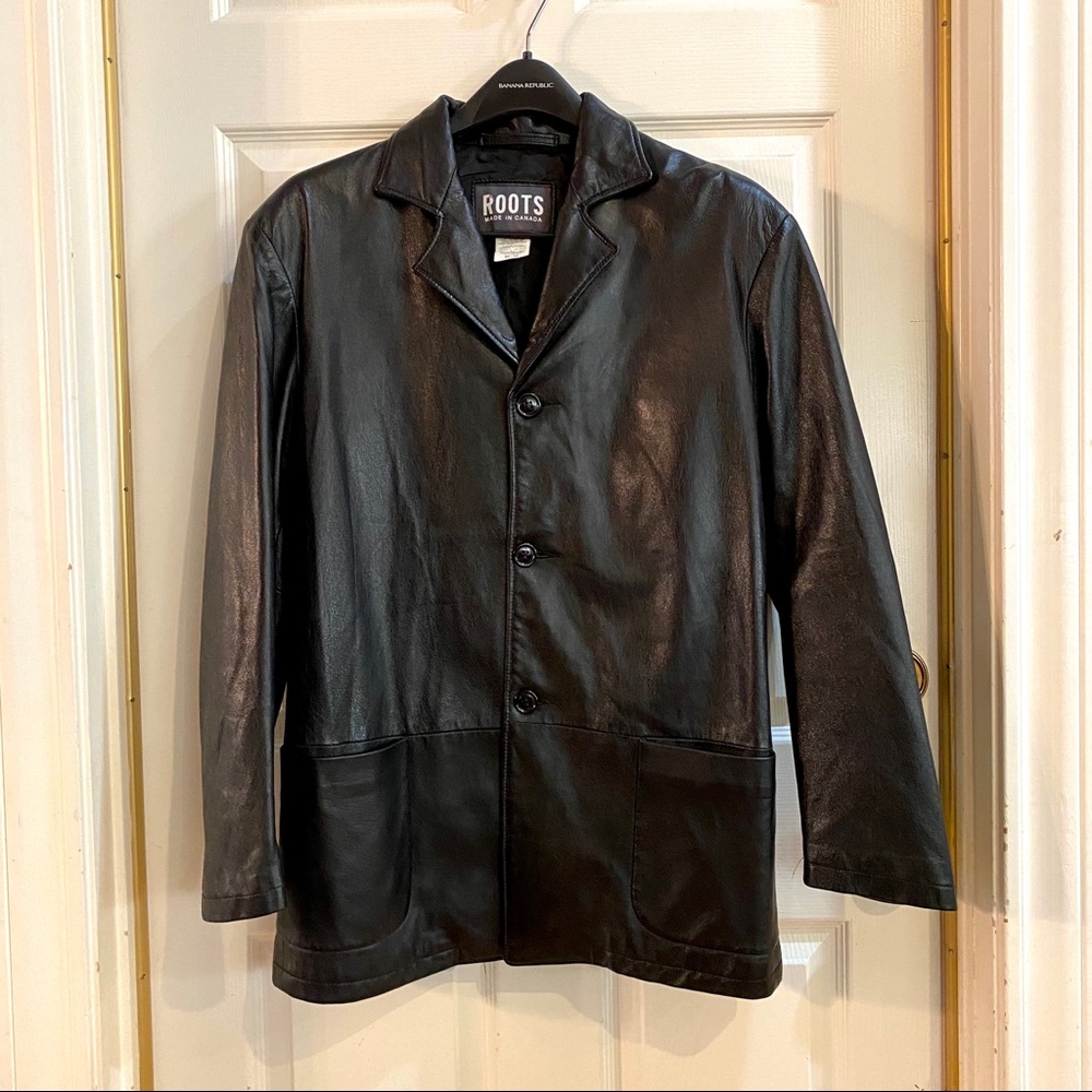 Roots black leather jacket, size M
